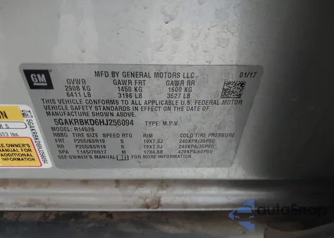 2017 Buick Enclave Leather from USA, damaged, VIN 5GAKRBKD6HJ256094